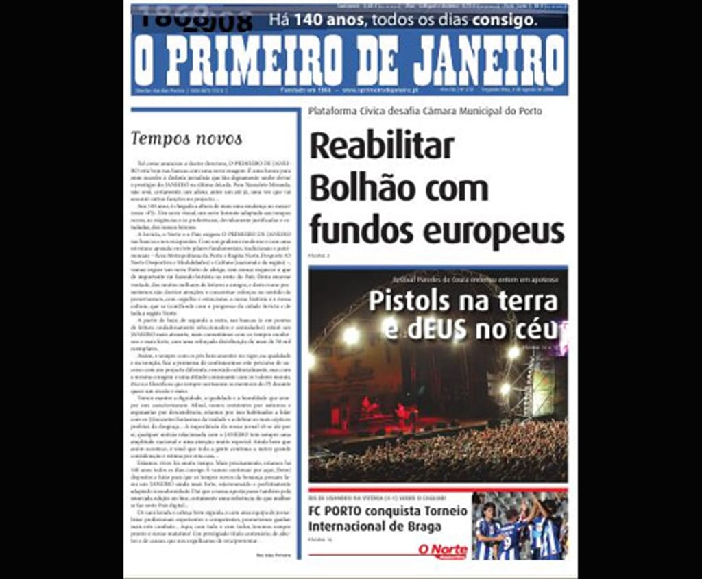 Edição do dia 4 de Agosto de 2008 de «O Primeiro de Janeiro»