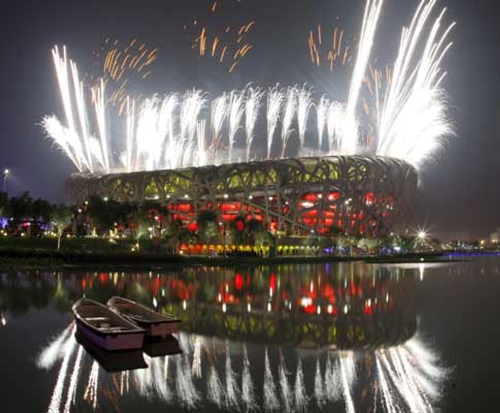 Fase da cerimónia de encerramento dos Jogos Olímpicos de Pequim