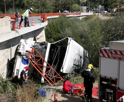 Covilhã: autocarro despista-se e cai de ponte - TVI