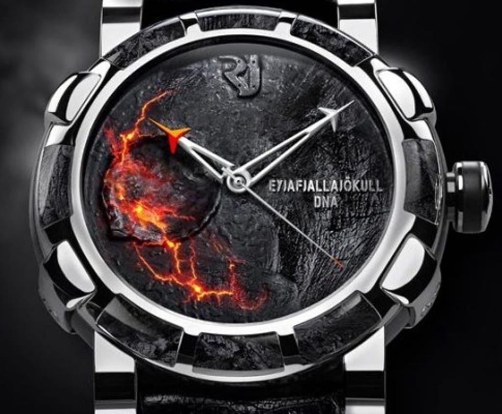 Relógio suiço de cinzas do vulcão islandês (foto retirada do site da Roman Jerome)