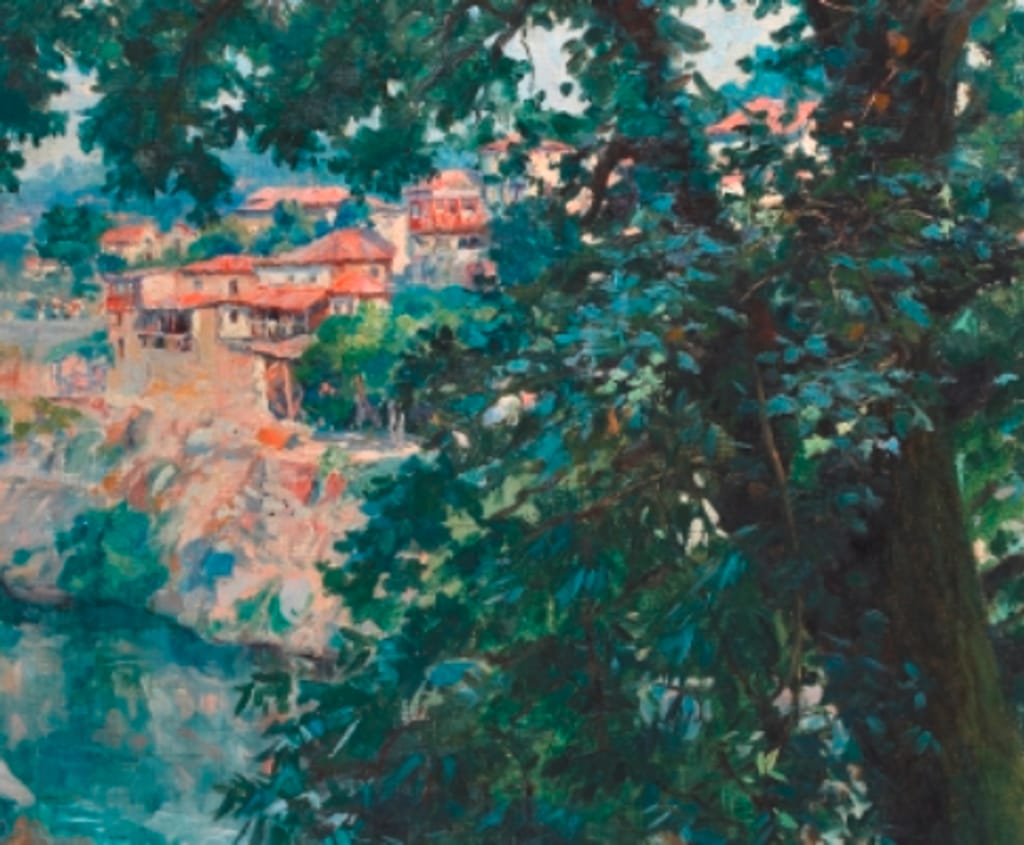 Lote 218 - FALCÃO TRIGOSO, João Maria Falcão Trigoso (1879-1956); «Por entre as árvores» (óleo sobre tela)