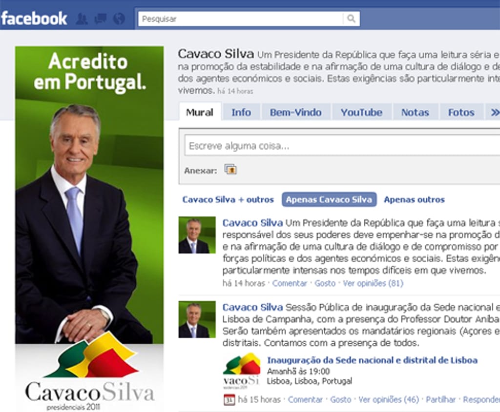 Facebook de Cavaco Silva