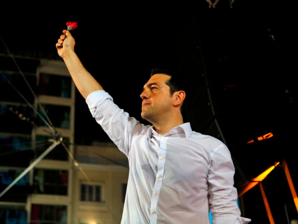 Alexis Tsipras no comícia da Syriza (Reuters)