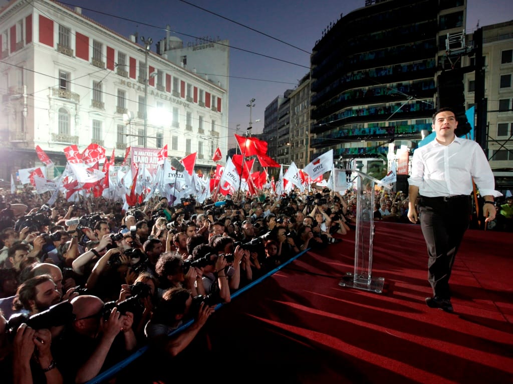 Alexis Tsipras no comícia da Syriza (Reuters)