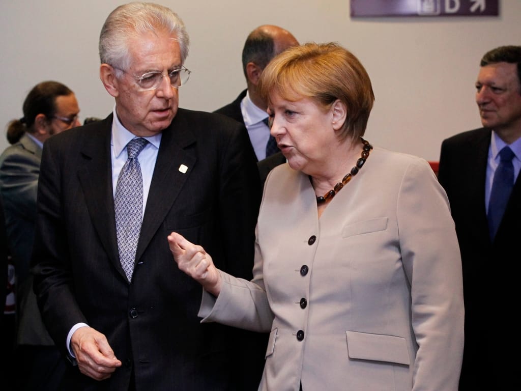 Mario Monti recebe dicas de Angela Merkel