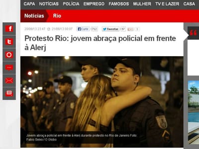 Jovem abraça polícia durante protesto no Rio - TVI