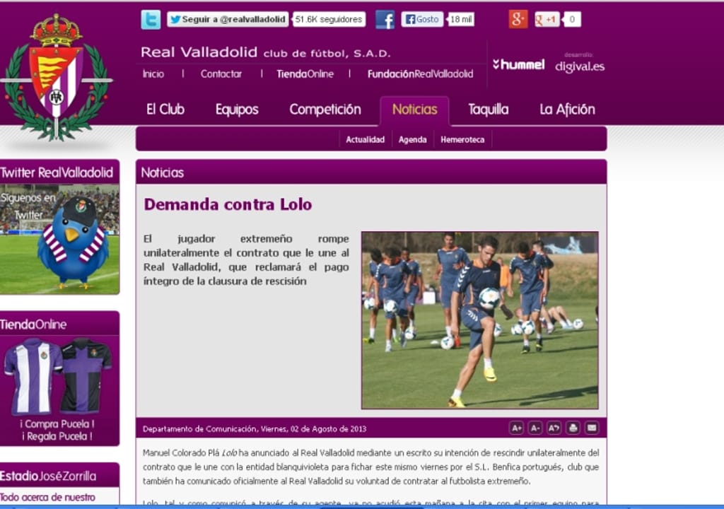 Valladolid na justiça contra Lolo e o Benfica