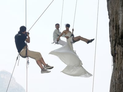 Fotos de casamento tiradas durante... escalada - TVI