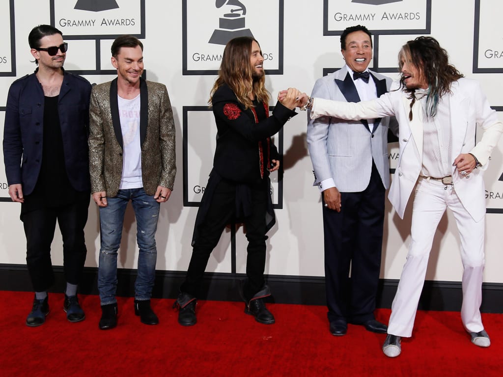 Thirty Seconds To Mars, Smokey Robinson e Steven Tyler na 56ª gala dos Grammy Awards (Reuters)