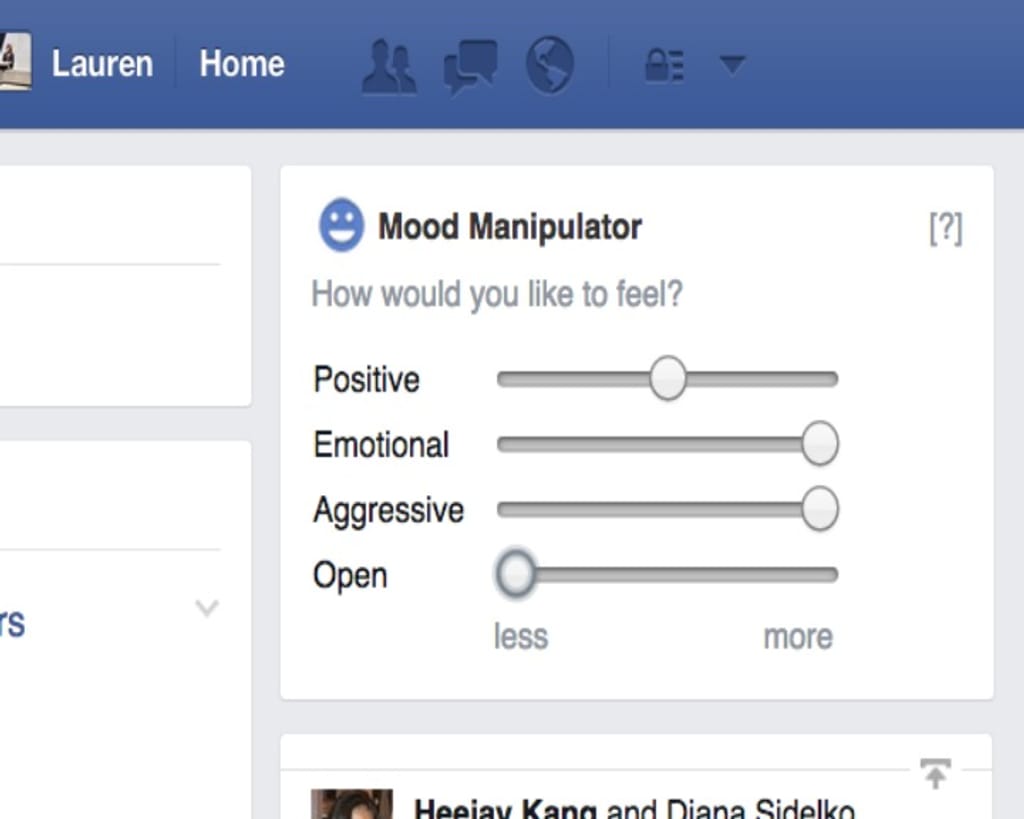 A aplicação «Facebook Mood Manipulator» permite controlar o teor das mensagens que aparecem no feed