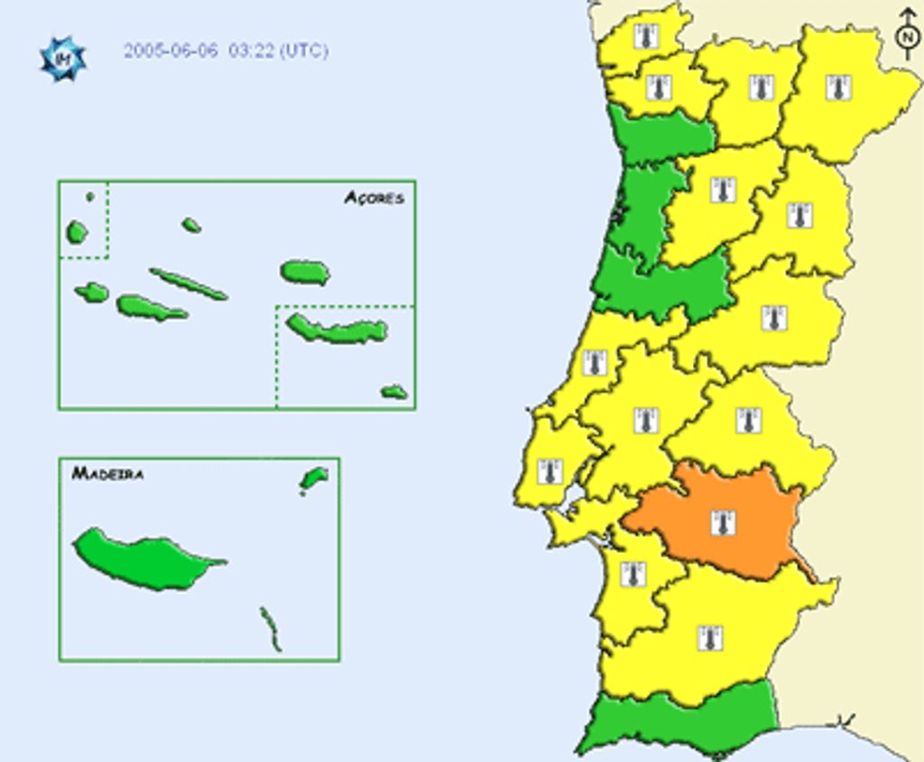 Distritos em estado de alerta (imagem do Instituto  Português de Meteorologia)