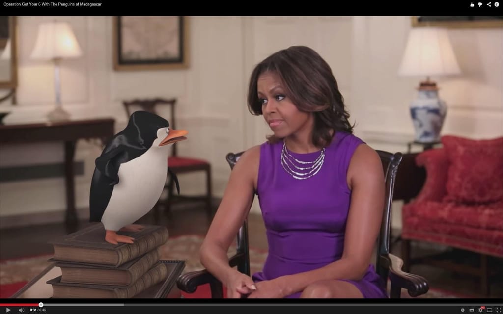 Michelle Obama recruta «Pinguins de Madagáscar»