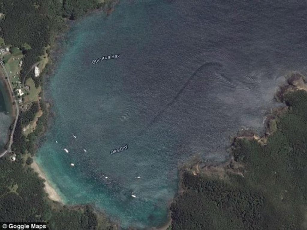 Imagem da baía de Oke, Nova Zelândia, retirada do Google Earth