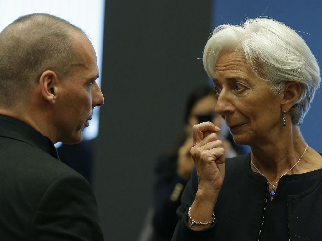 Yanis Varoufakis e Christine Lagarde [Foto: EPA]