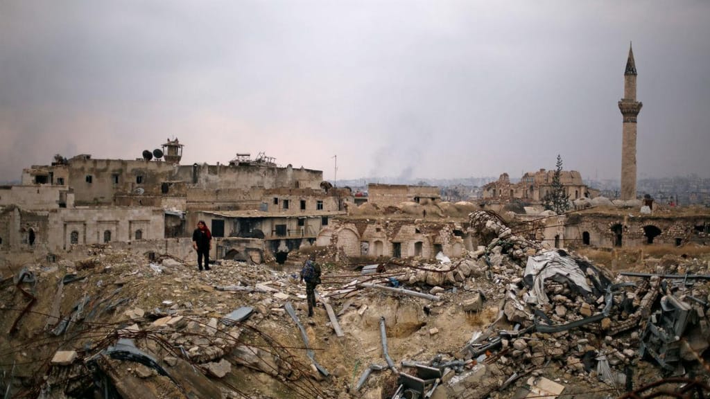 Hotel de luxo destruido pela guerra na Síria