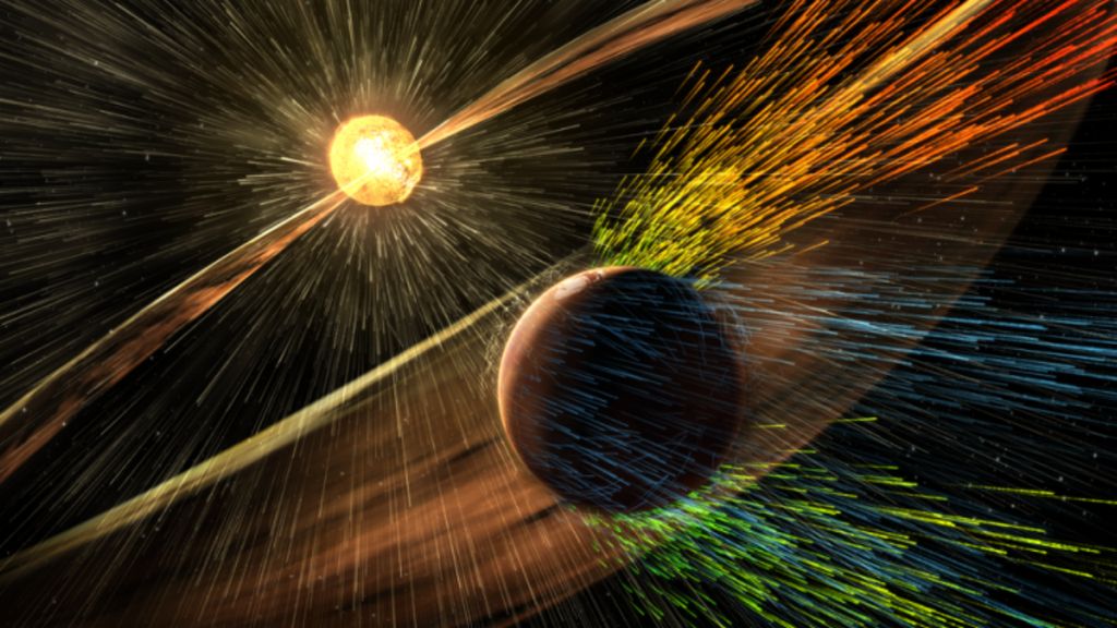 Sem atmosfera, Marte está sujeito ao impacto das radiações e dos ventos solares