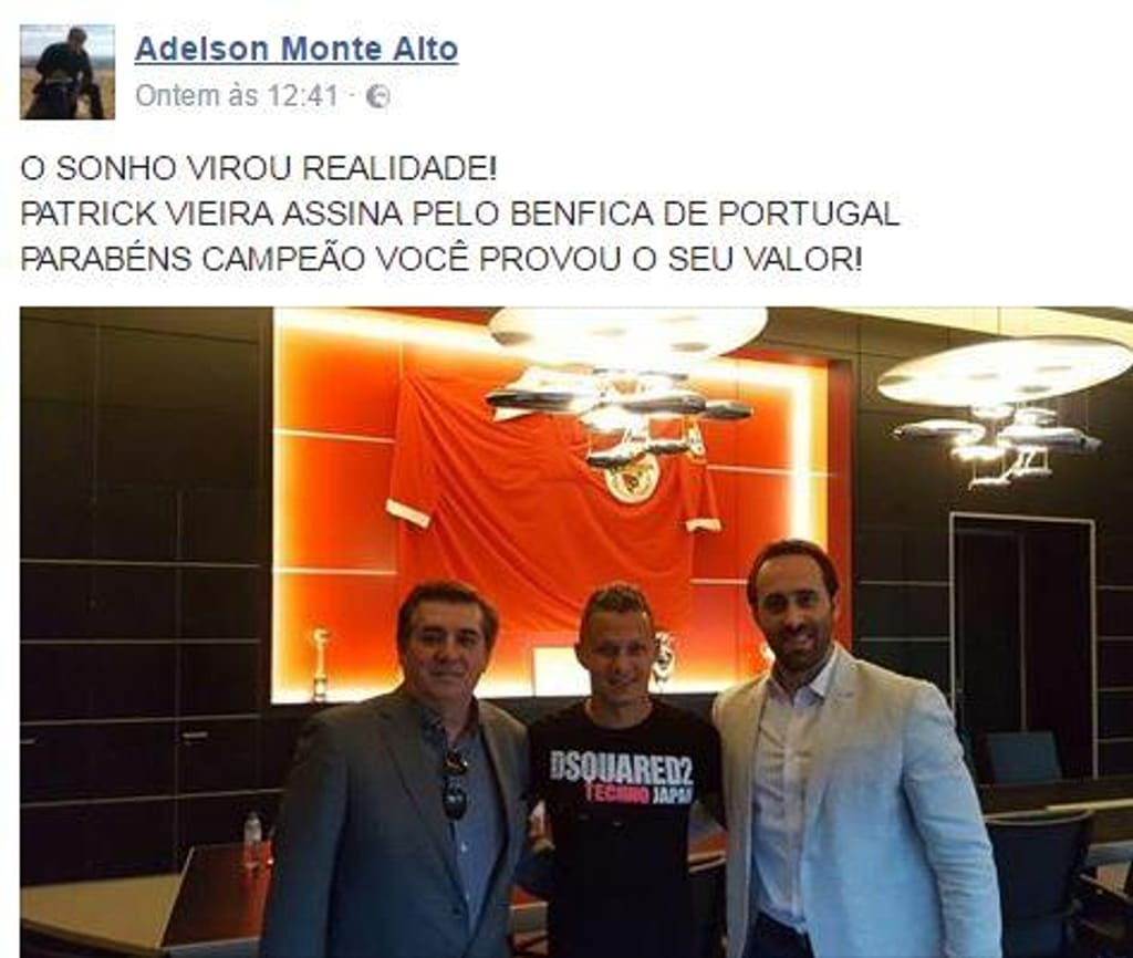Empresário confirma Patrick no Benfica (facebook)
