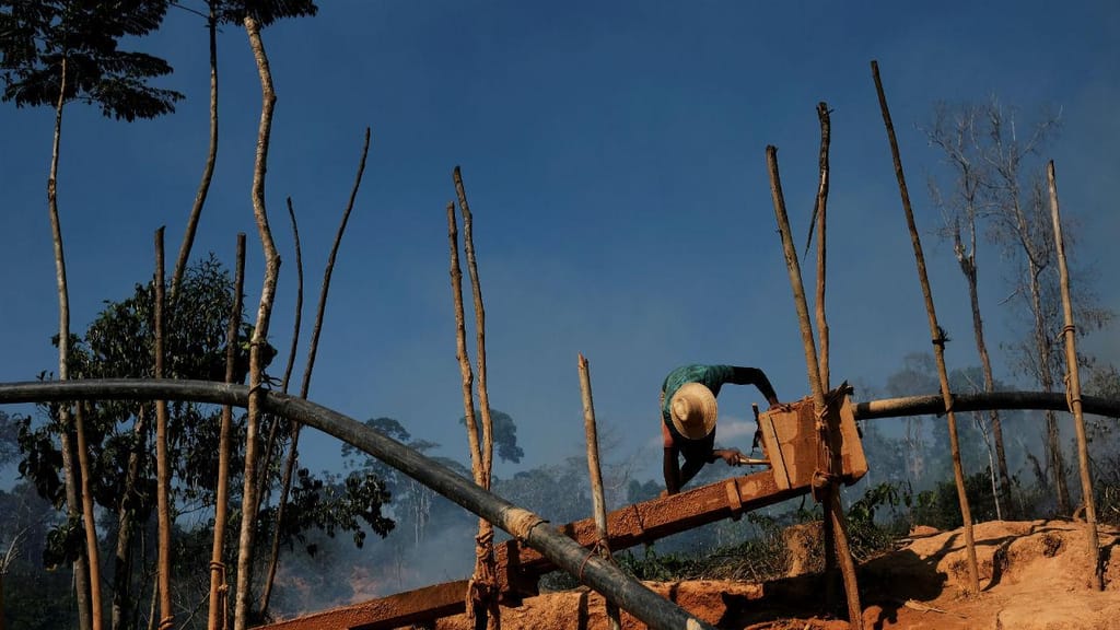 Brasileiros procuram ouro em minas ilegais na Amazónia
