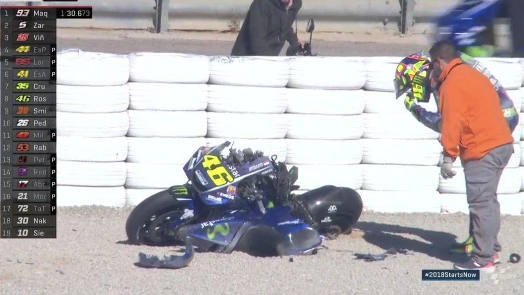 Moto de Rossi ficou neste estado durante testes em Valência