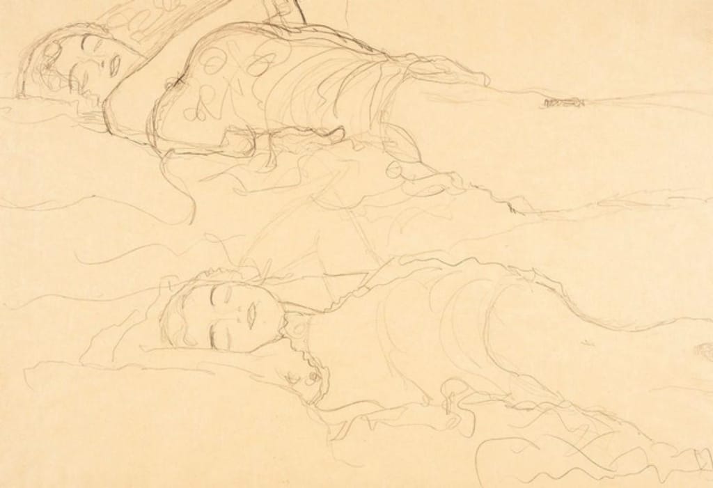 Desenho "Zwei Liegende" de Gustav Klimt