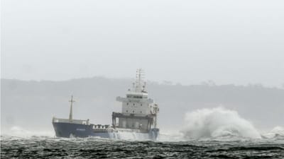 Tripulantes de navio encalhado retirados de helicóptero - TVI