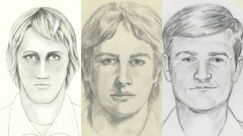 Retratos falados do criminoso responsável por 12 homicídios e 45 violações, entre 1976 e 1986