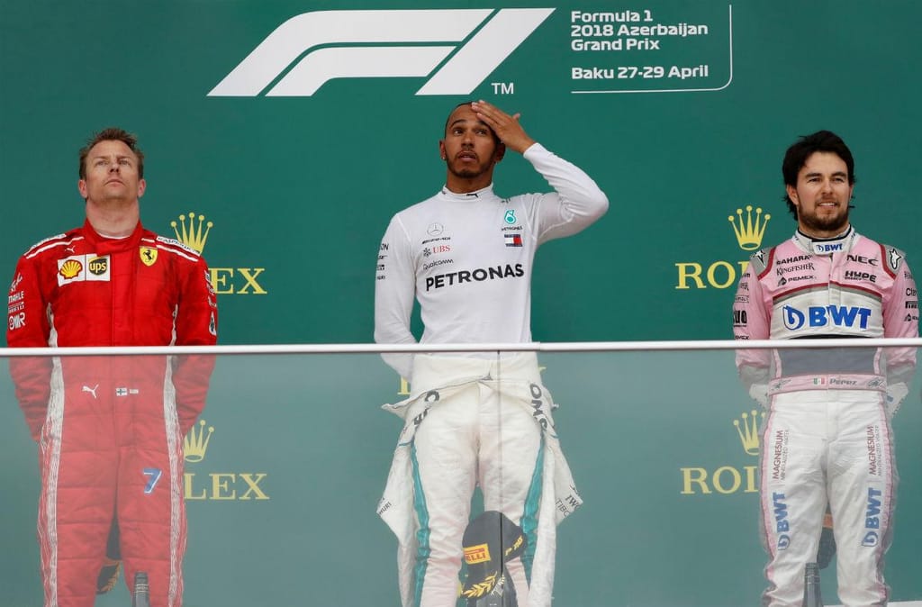 Raikkonen, Hamilton e Pérez (Reuters)
