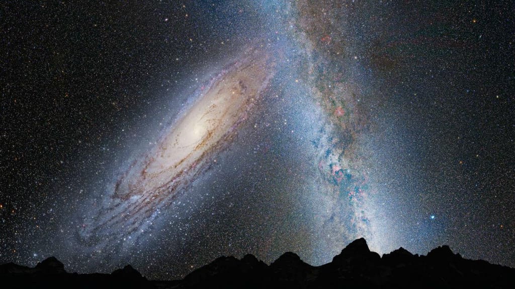 Simulação da colisão de Andrómeda com a Via Láctea, dentro de quatro mil milhões de anos