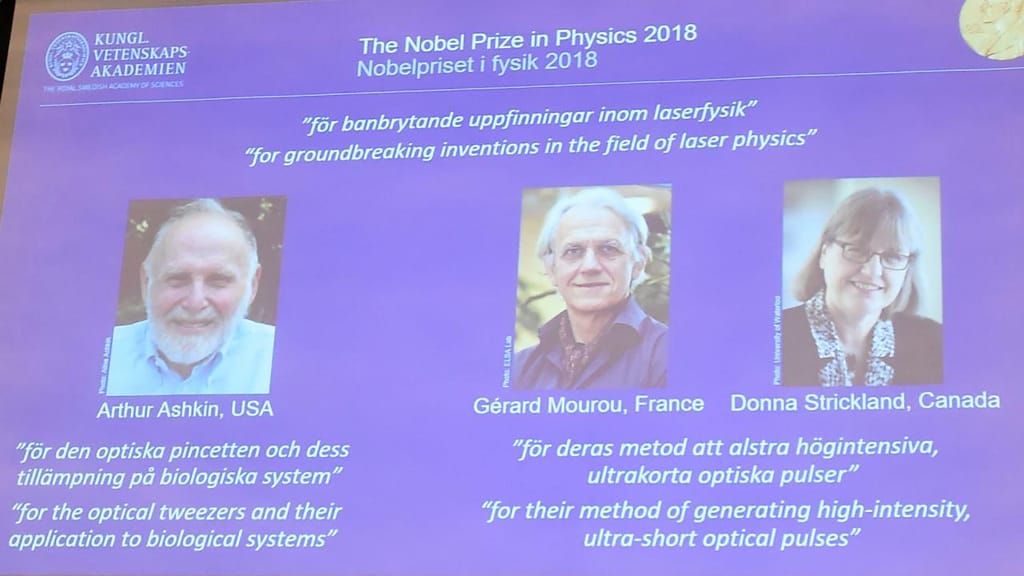 Nobel da Física atribuído a Arthur Ashkin, Gérard Mourou e Donna Strickland