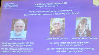 Nobel da Física atribuído a Arthur Ashkin, Gérard Mourou e Donna Strickland - TVI