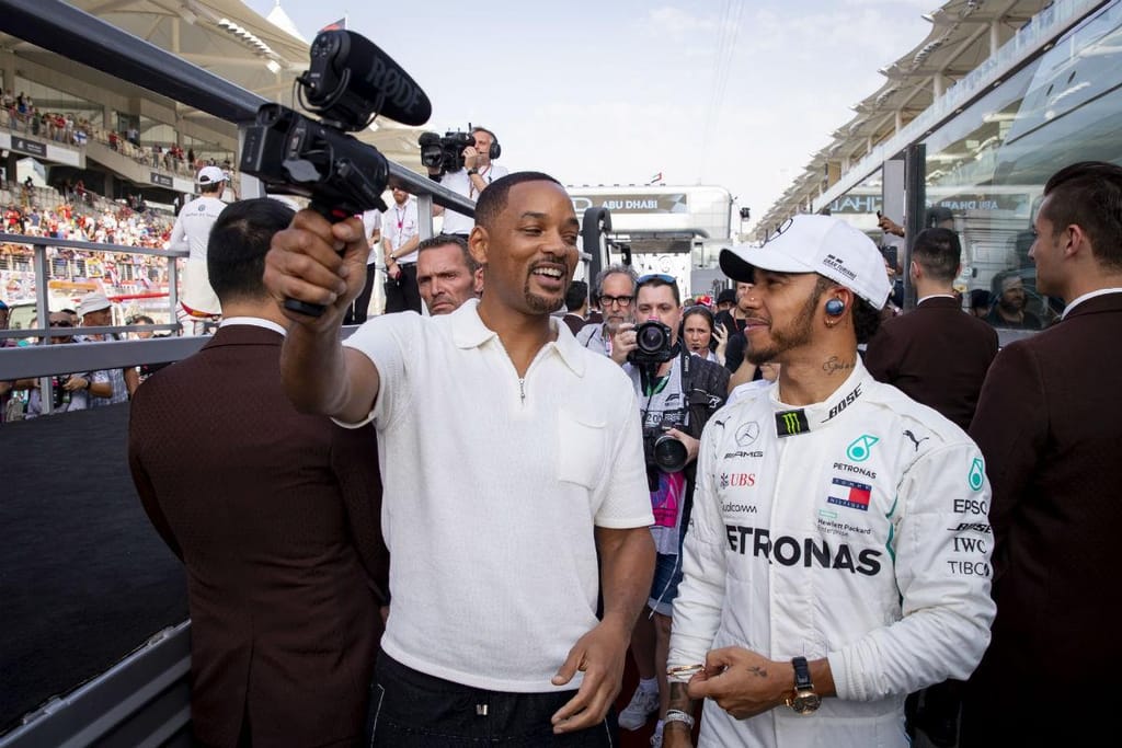 Will Smith e Lewis Hamilton no GP de Abu Dhabi (Lusa)