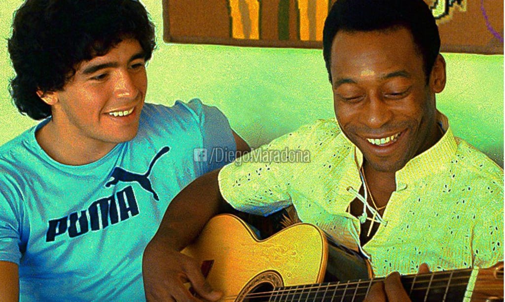 Maradona e Pelé na juventude