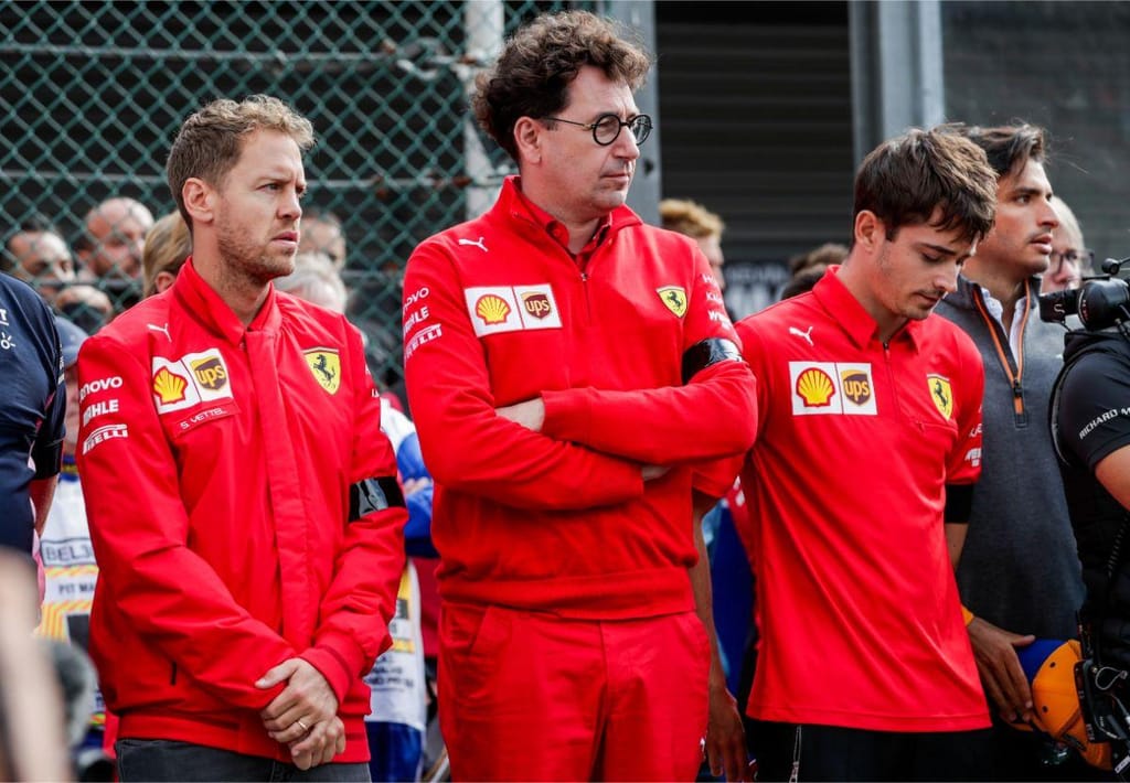 Vettel, Binotto e Leclerc (Lusa)