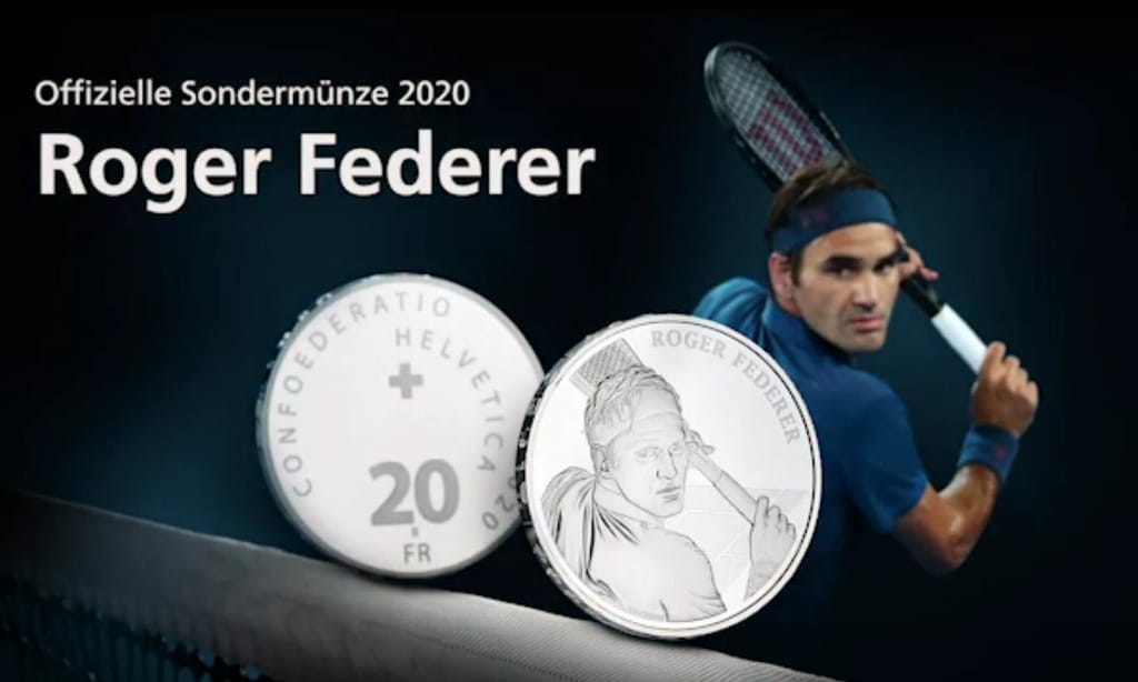 Suíça cunha moedas de 20 e 50 francos com imagem de Federer