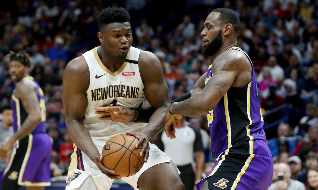 New Orleans Pelicans-Los Angeles Lakers: Zion e LeBron James (AP/Rusty Costanza)