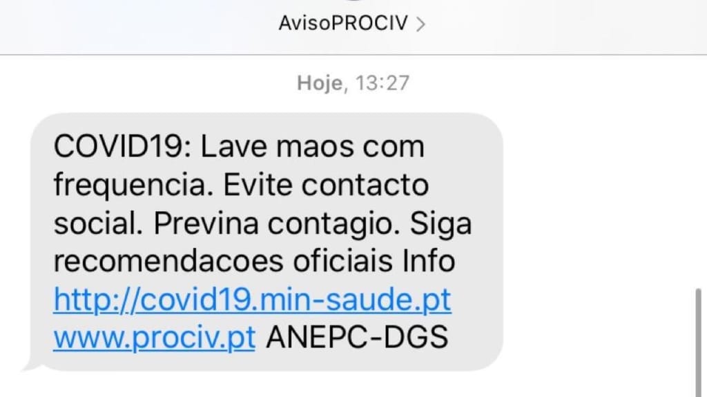 SMS Covid-19 da Proteção Civil