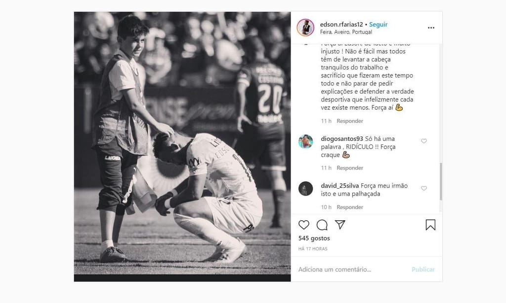 «Luto» na II Liga (instagram Edson Farías)