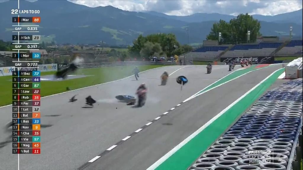 Acidente de Moto2 no GP da Áustria (Reprodução Twitter MotoGP)