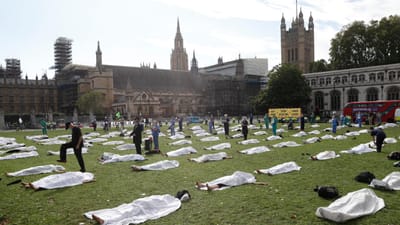 Novo protesto dos Extinction Rebellion leva "cadáveres" ao parlamento britânico - TVI