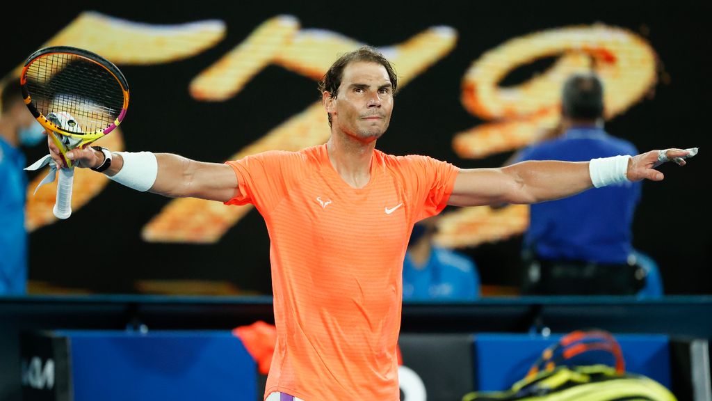 Rafael Nadal no Open da Austrália 2021, após a vitória sobre Michael Mmoh (Rick Rycroft/AP)