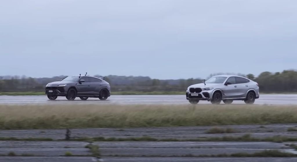 BMW X6M Competition vs. Lamborghini Urus (reprodução YouTube «Carwow») 