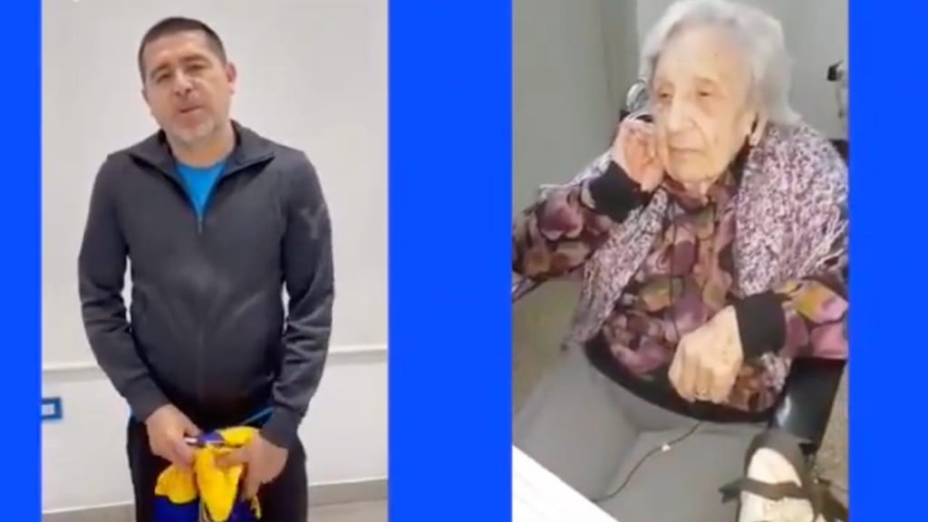 A surpresa de Riquelme a uma adepta do Boca com 104 anos (twitter)