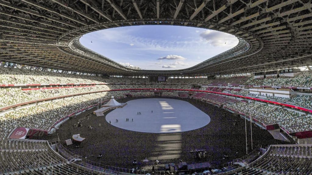 Estádio Nacional do Japão, em Tóquio, para a cerimónia de abertura dos Jogos Olímpicos (Ciro Fusco/EPA)