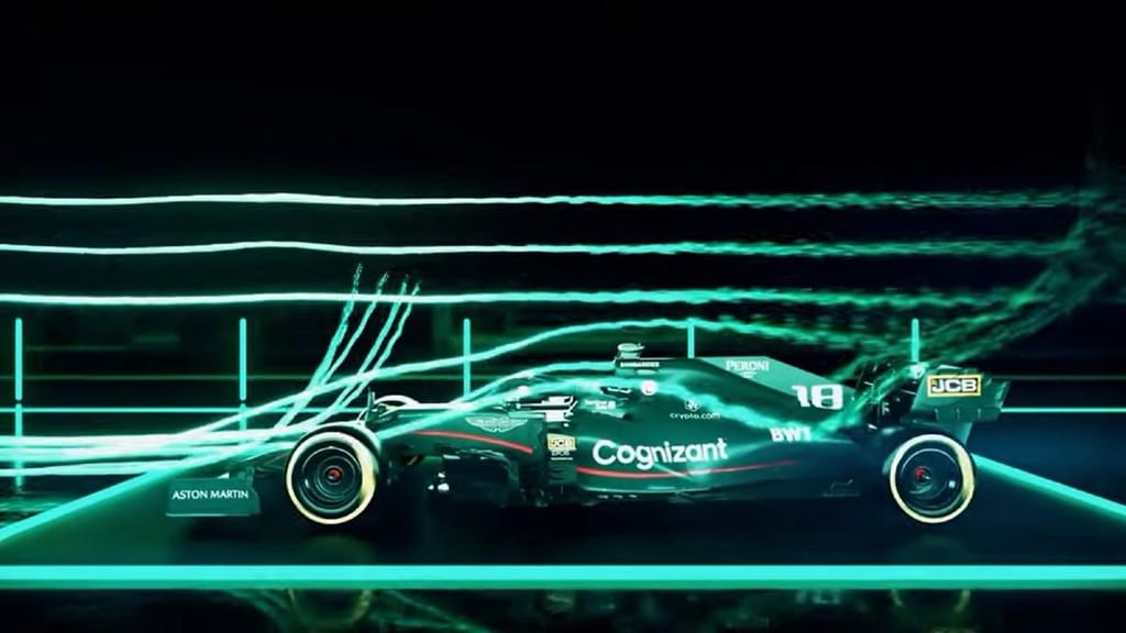 O AMR21 no túnel de vento (captura YouTube 
Aston Martin Cognizant Formula One Team)