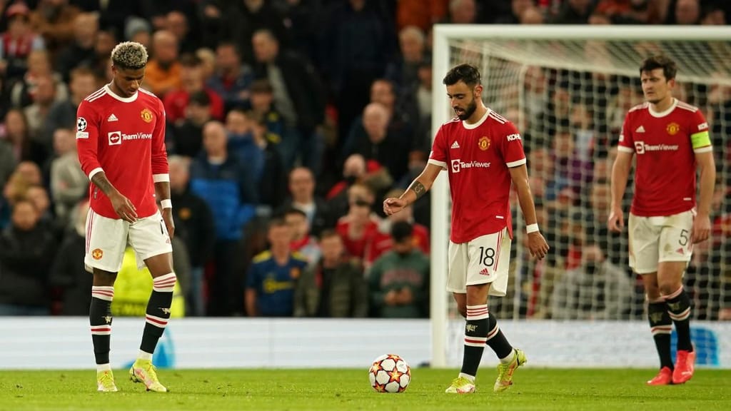 Desalento de Rashford, Bruno Fernandes e Maguire no Manchester United-Atalanta (Dave Thompson/AP)