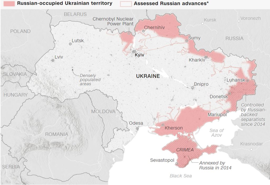 Estado do avanço russo na Ucrânia a 22 de março