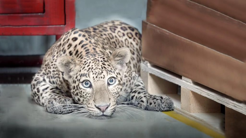 Leopardo em fábrica da Mercedes na Índia (Foto: Wildlife SOS)