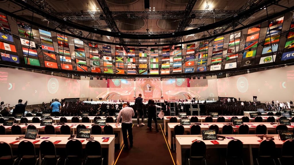 Vista geral do Doha Exhibition Center, em Doha, Qatar, para o sorteio do Mundial 2022 (Getty Images)