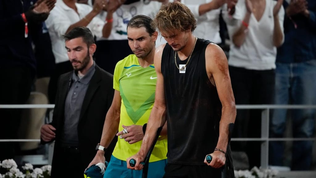 Nadal e Zverev em Roland Garros (AP Photo/Christophe Ena)