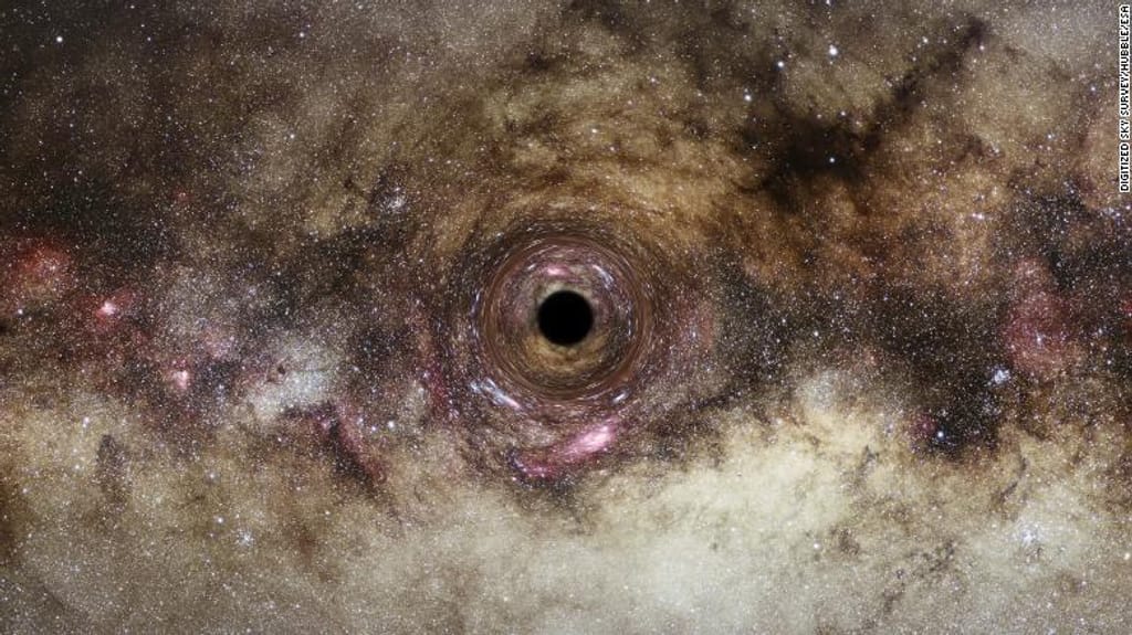 Esta é a interpretação de um artista de um buraco negro à deriva pela Via Láctea